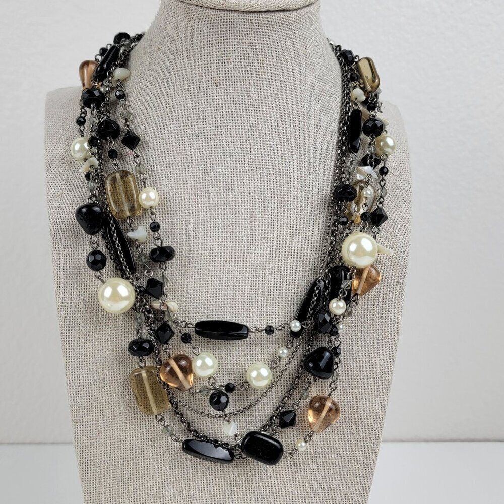Lia Sophia Silver-Tone Multicolor Bead Charm Layered Necklace 5-Row 20.5 In